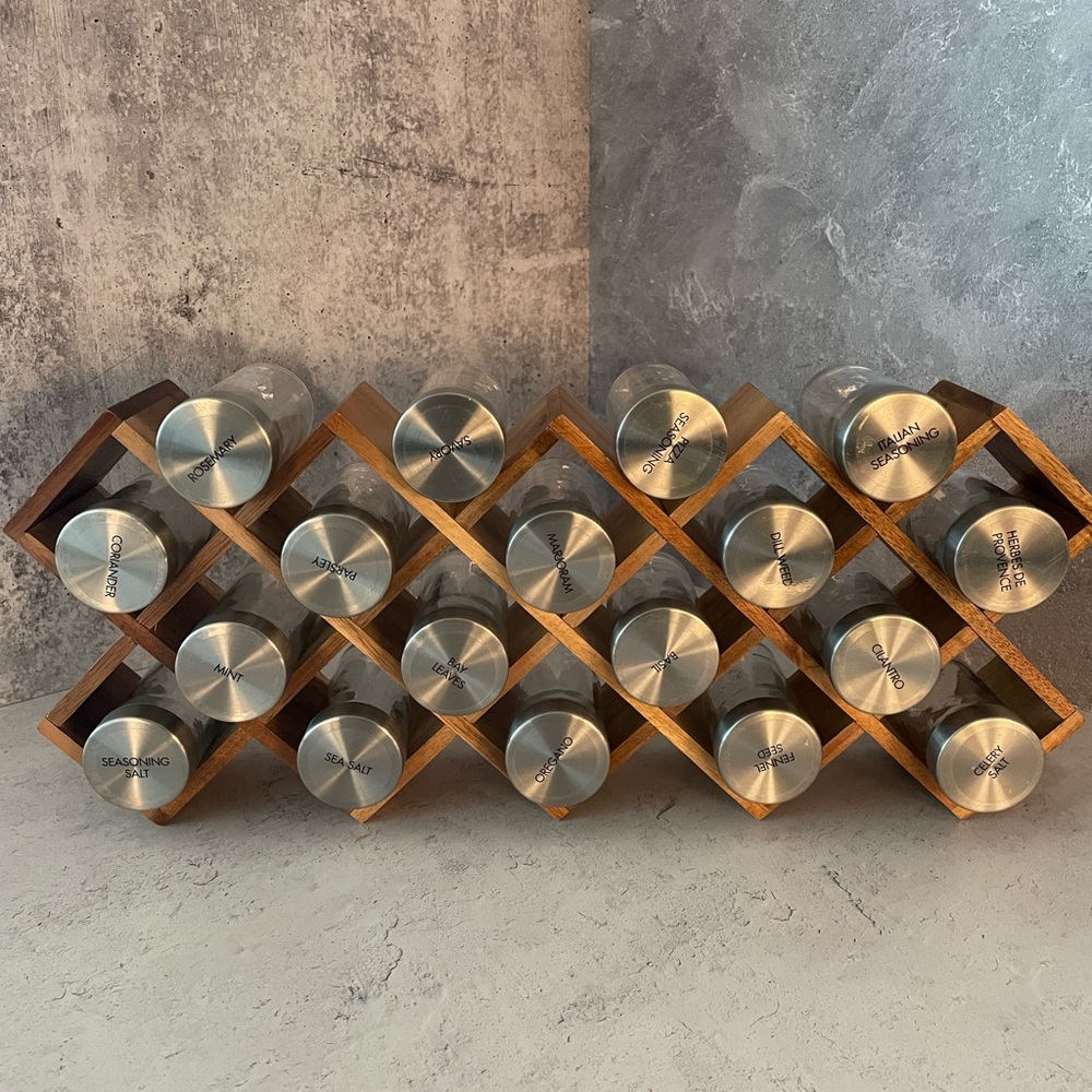 Wood Spice Jar & Rack Set